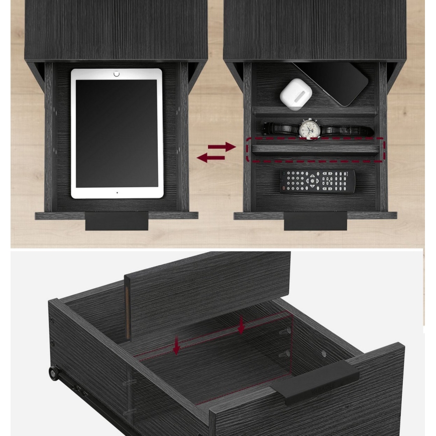 Stolik pomocniczy z wbudowanymi gniazdkami i portami USB ROD czarny