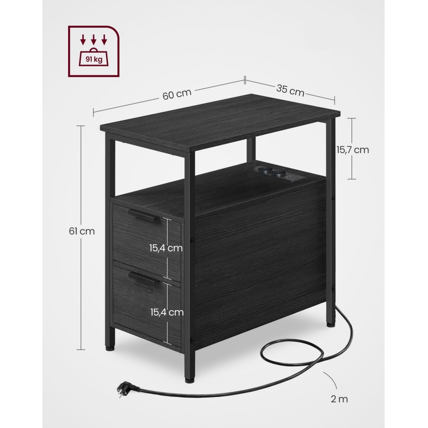 Stolik pomocniczy z wbudowanymi gniazdkami i portami USB ROD czarny