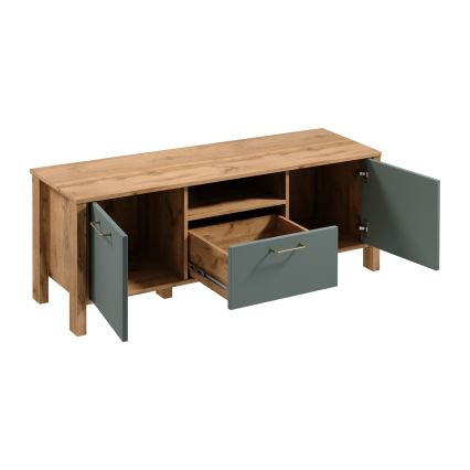 Stolik RTV MENTA 138x49 cm dąb wotan/zielony