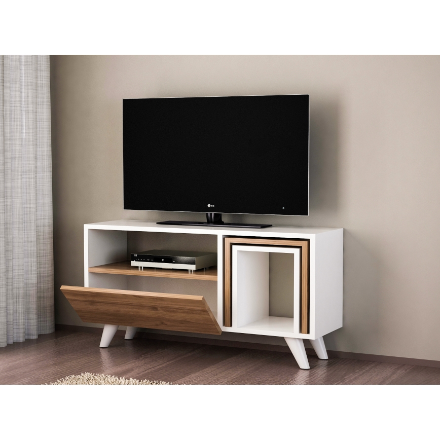 Stolik RTV NOVELLA 51x90 cm biały/brąz