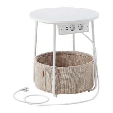 Stolik z wbudowanymi gniazdkami i portami USB NOIRA 45 cm beżowy/biały