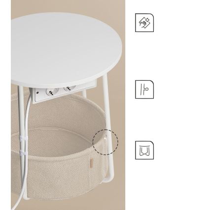 Stolik z wbudowanymi gniazdkami i portami USB NOIRA 45 cm beżowy/biały