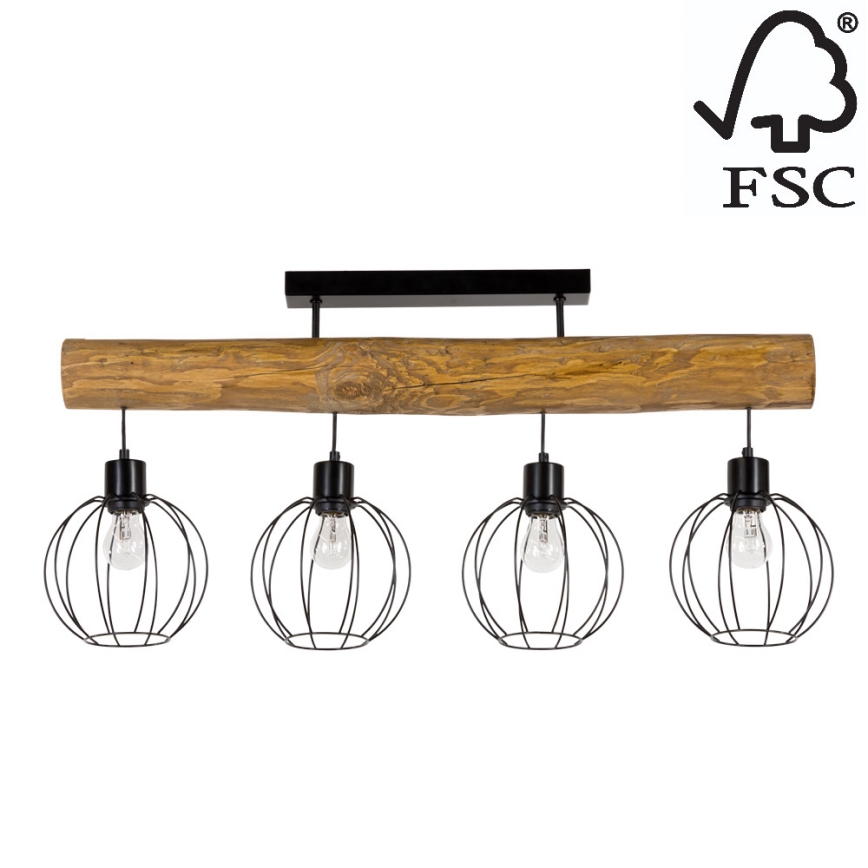 Surface-mounted żyrandol BERIS 4xE27/25W/230V sosna - certyfikat FSC