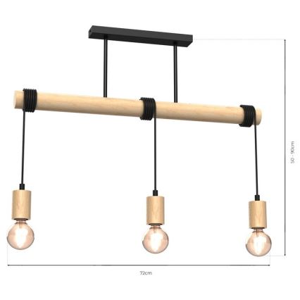 Surface-mounted żyrandol VIGA 3xE27/60W/230V drewno