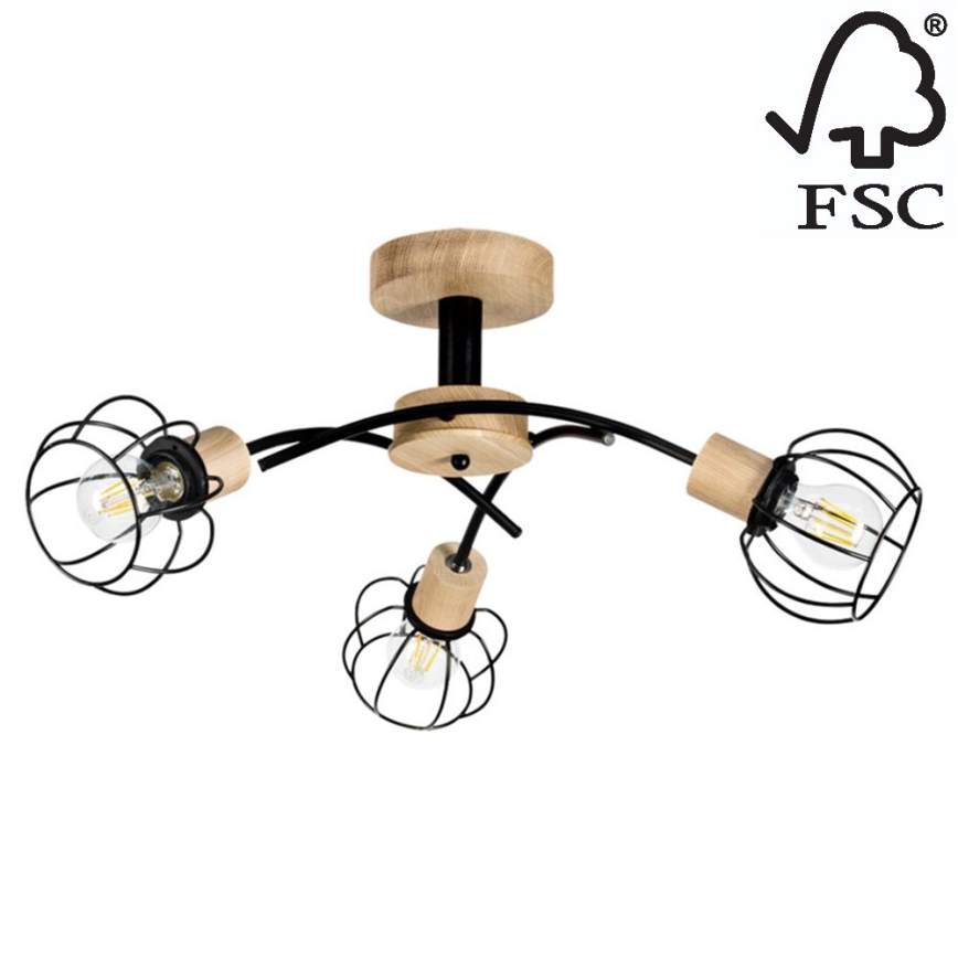 Surface-mounted żyrandol VIVIANE 3xE27/60W/230V dąb - certyfikat FSC