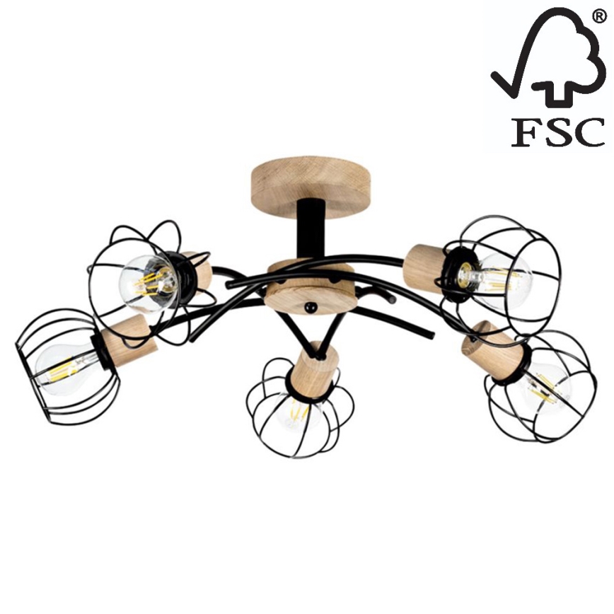 Surface-mounted żyrandol VIVIANE 5xE27/60W/230V dąb