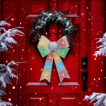 Świąteczna dekoracja LED RGB 11xLED/3xLR44 40x30 cm srebrna kokarda