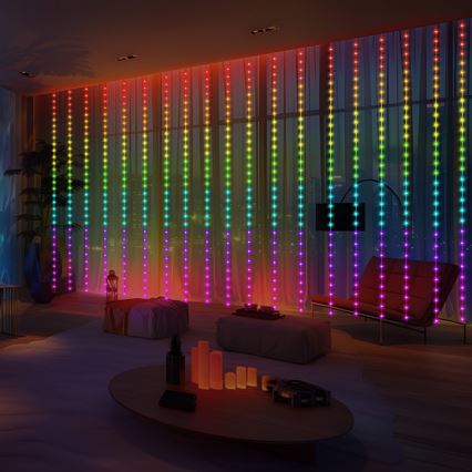 Świąteczna kurtyna LED RGB ściemnialna WIZARD 300xLED/USB 3x3m + pilot zdalnego sterowania