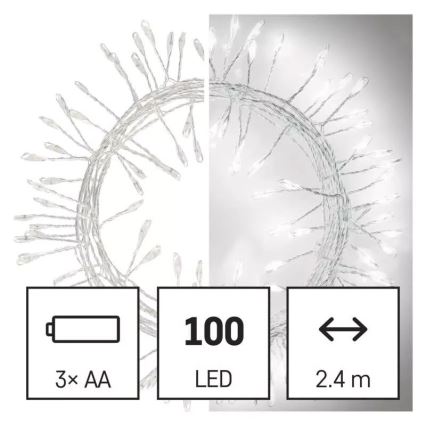 Świąteczny łańcuch LED 100xLED/3xAA, 2,7 m, zimna biała