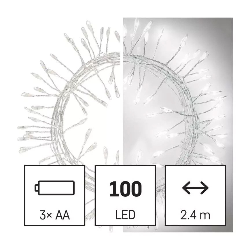 Świąteczny łańcuch LED 100xLED/3xAA, 2,7 m, zimna biała