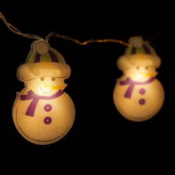 Świąteczny łańcuch LED 10xLED/2xAA 1,35 m, ciepłe białe światło, bałwan