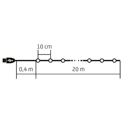 Świąteczny łańcuch LED RGB ściemnialny, 200 diod LED, 29 funkcji, 20,4 m