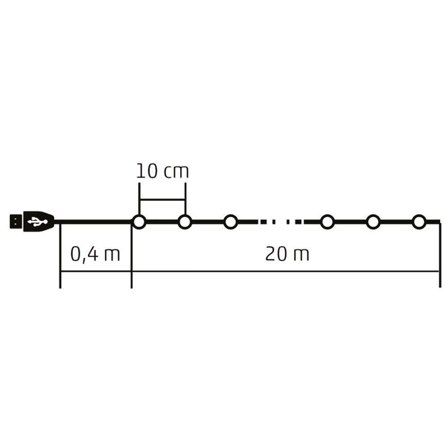 Świąteczny łańcuch LED RGB ściemnialny, 200 diod LED, 29 funkcji, 20,4 m
