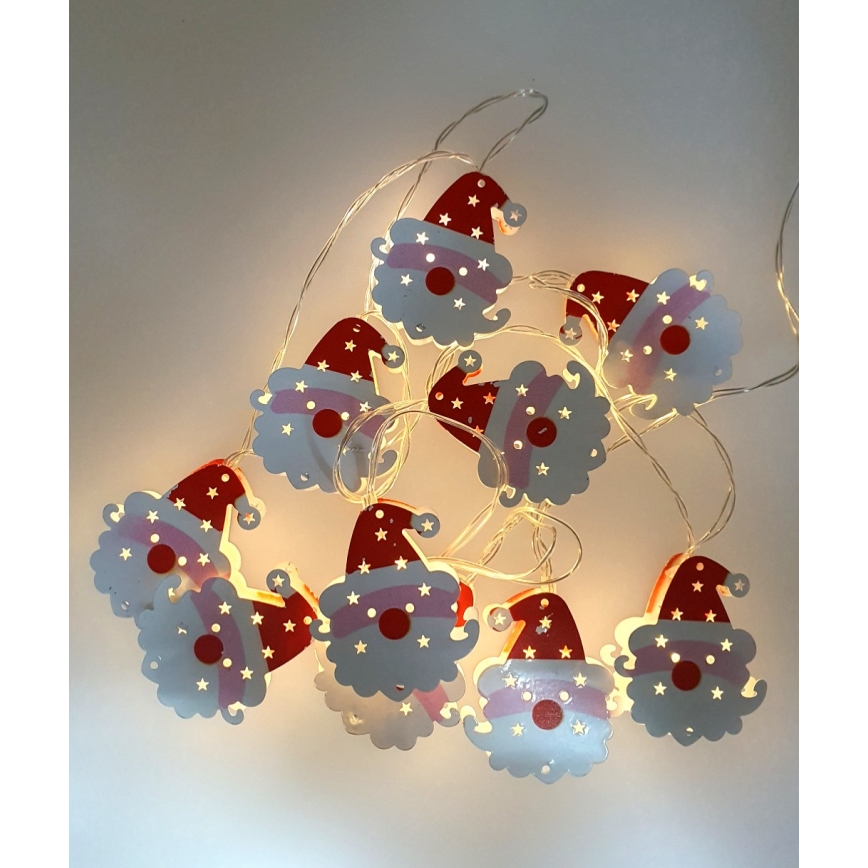 Świąteczny zewnętrzny łańcuch LED 10xLED/2xAA 1,65 m IP44 ciepła biel santa
