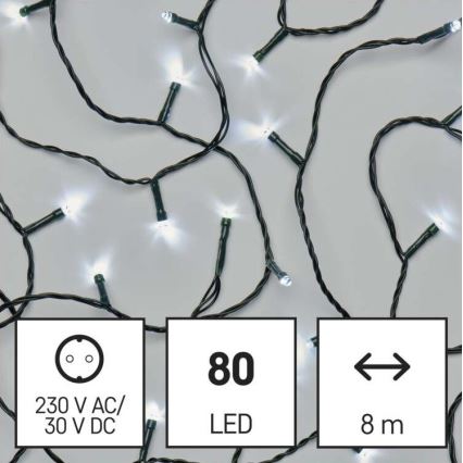 Świąteczny zewnętrzny łańcuch LED 80xLED/13m IP44 zimna biel