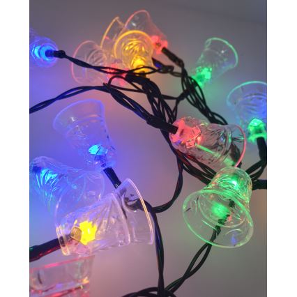 Świąteczny zewnętrzny łańcuch świetlny LED 20xLED/2xAA 2,2 m IP44 wielokolorowe dzwoneczki