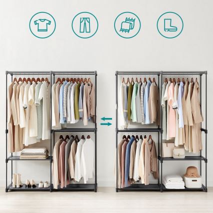 Szafa do przechowywania z półkami i drążkiem na ubrania MATIS 138x182 cm czarna