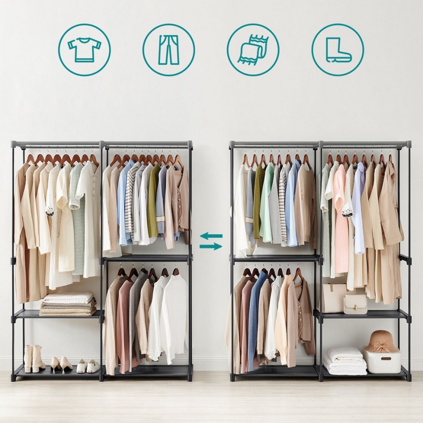 Szafa do przechowywania z półkami i drążkiem na ubrania MATIS 138x182 cm czarna