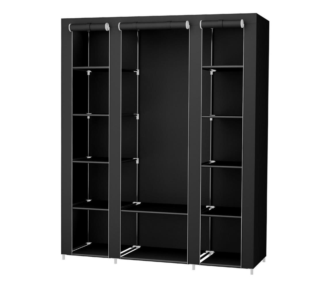 Szafa materiałowa z półkami i drążkiem na ubrania MATIS 150x175x45 cm czarna