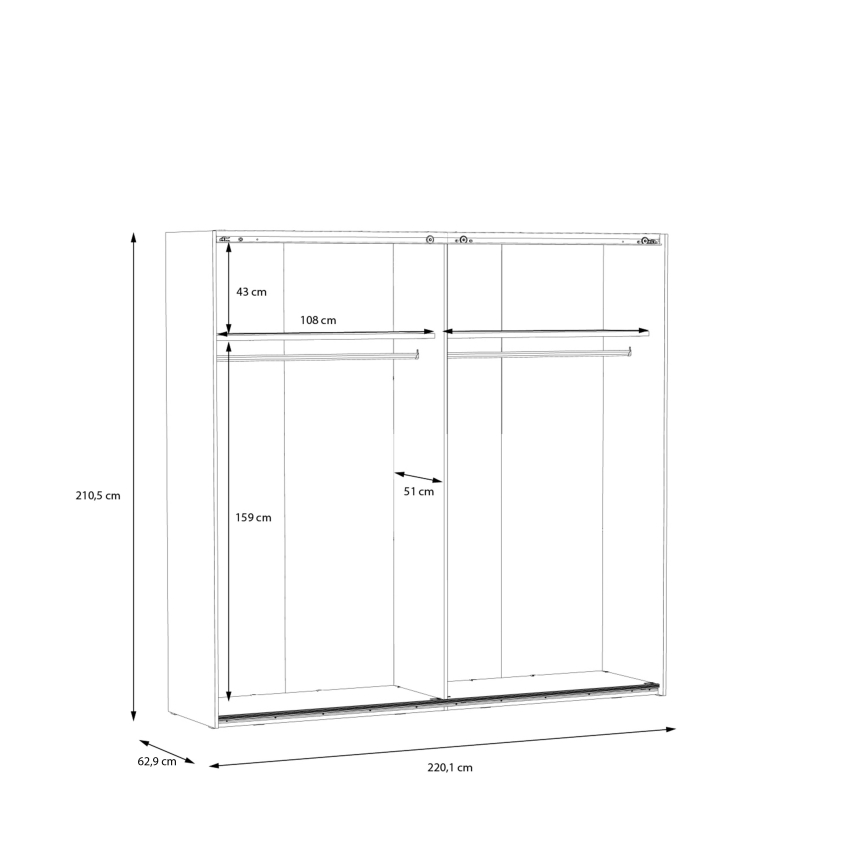 Szafa OREN z lustrem 220x210 cm dąb artisan