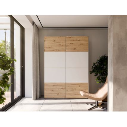 Szafa ubraniowa KARO 150x210 cm biała/dąb artisan