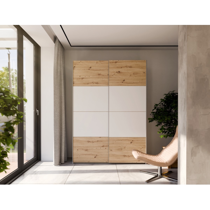 Szafa ubraniowa KARO 150x210 cm biała/dąb artisan