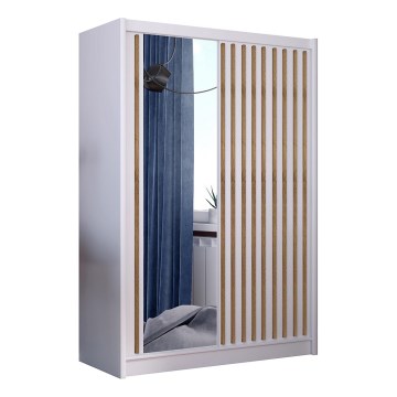 Szafa ubraniowa z lustrem SANTINO 150x215 cm biała/dąb craft