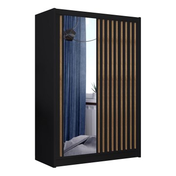 Szafa ubraniowa z lustrem SANTINO 150x215 cm czarna/dąb craft