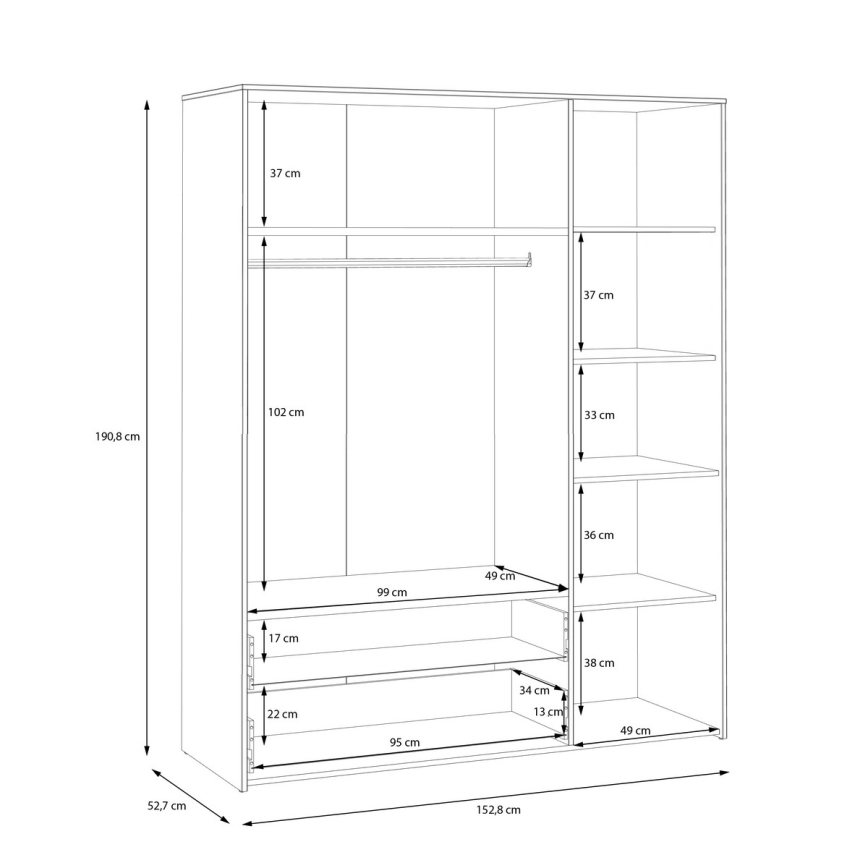 Szafa URO 152x190 cm dąb artisan/biały