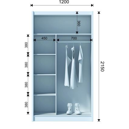 Szafa z lustrem MIRO 120x215 cm dąb craft/czarny