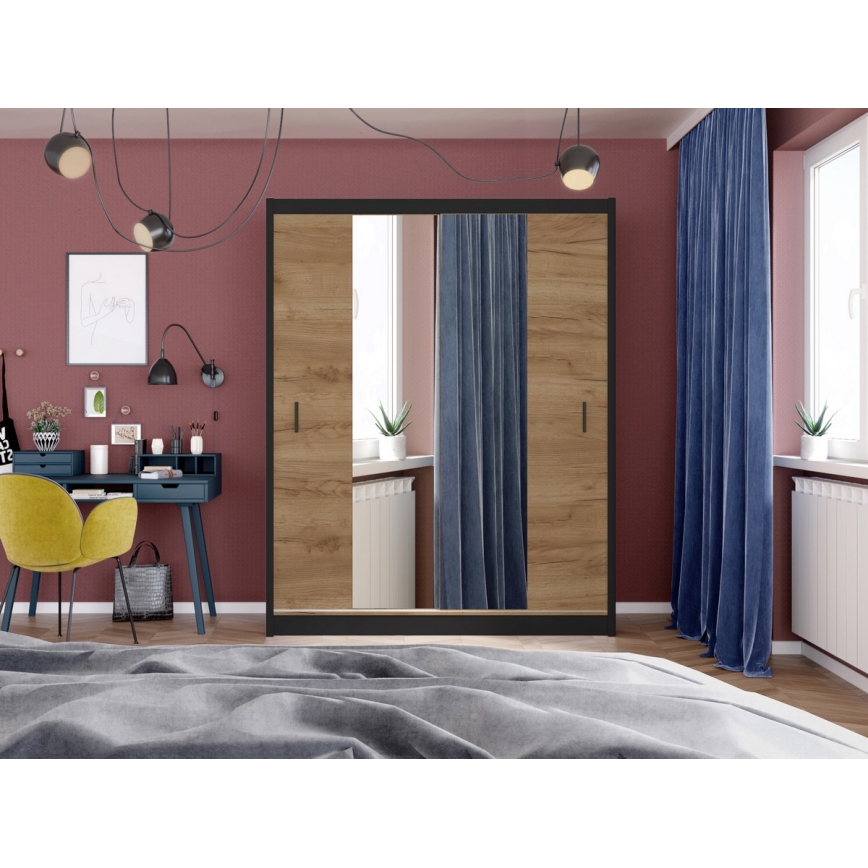 Szafa z lustrem MIRO 203x215 cm dąb craft/czarny