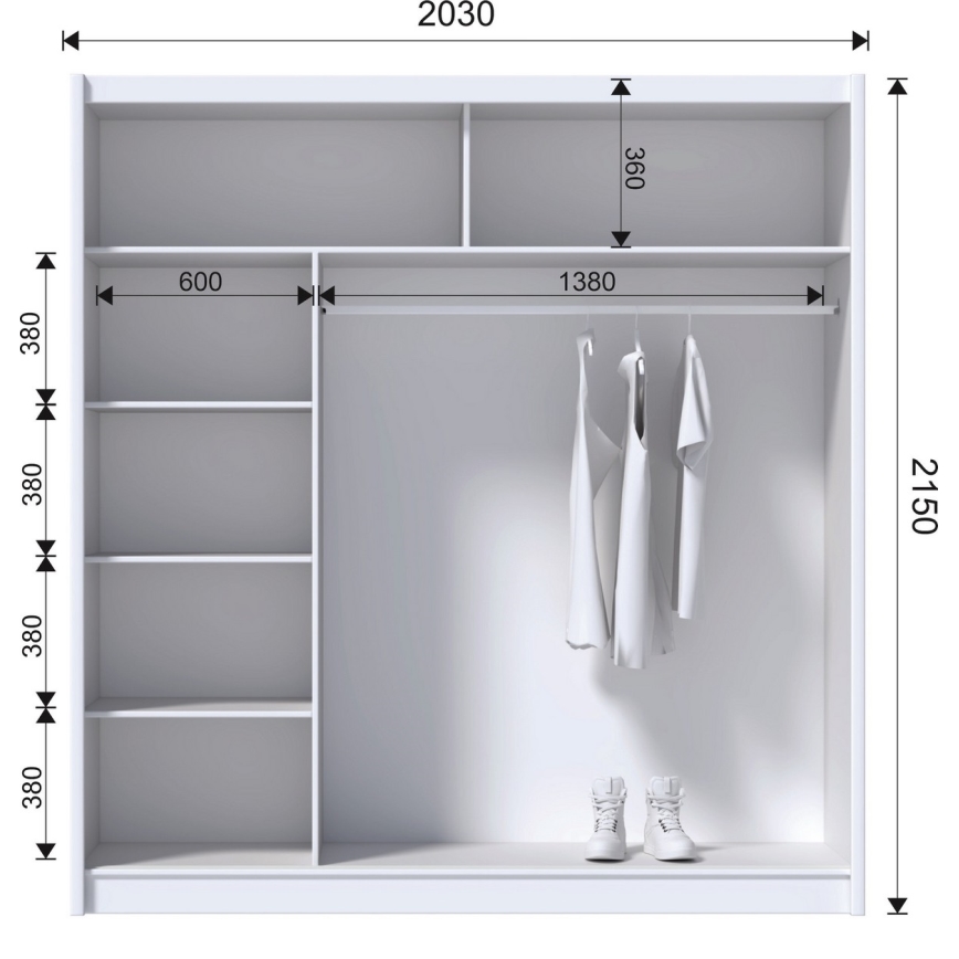 Szafa z lustrem MIRO 203x215 cm dąb craft/czarny