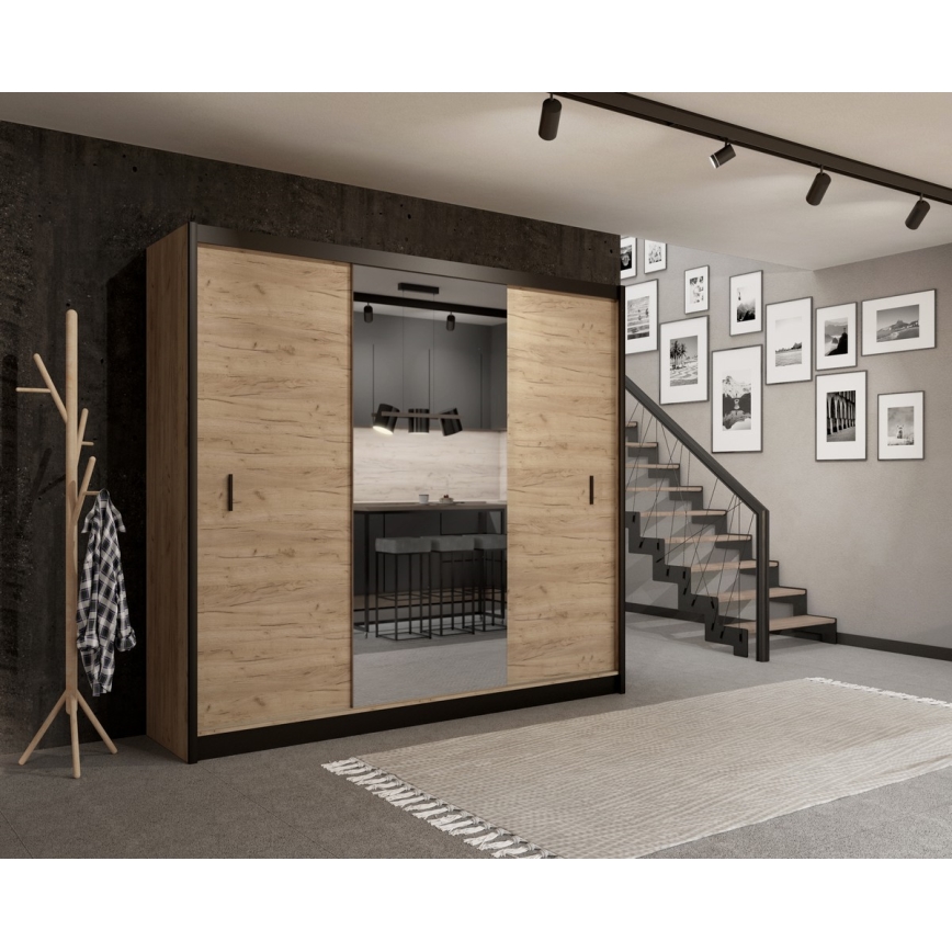 Szafa z lustrem MIRO 250x215 cm dąb craft/czarny