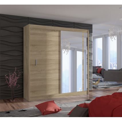 Szafa ubraniowa z lustrem SABRINA 203x215 cm dąb sonoma