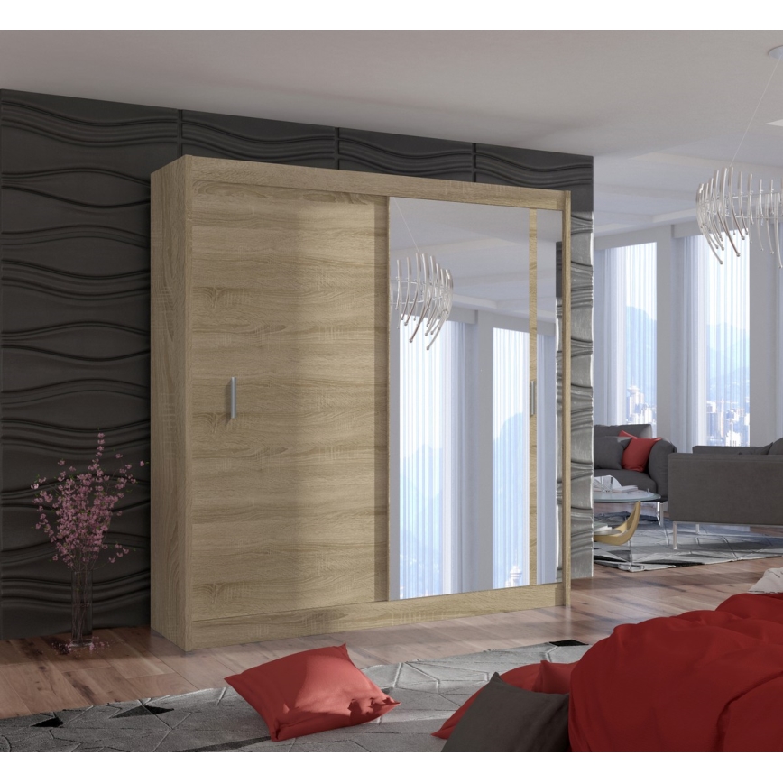 Szafa ubraniowa z lustrem SABRINA 203x215 cm dąb sonoma