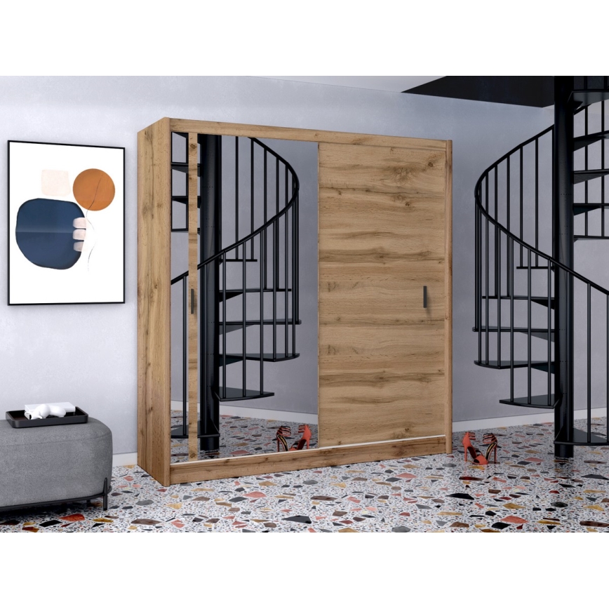 Szafa ubraniowa z lustrem SABRINA 203x215 cm dąb woltan