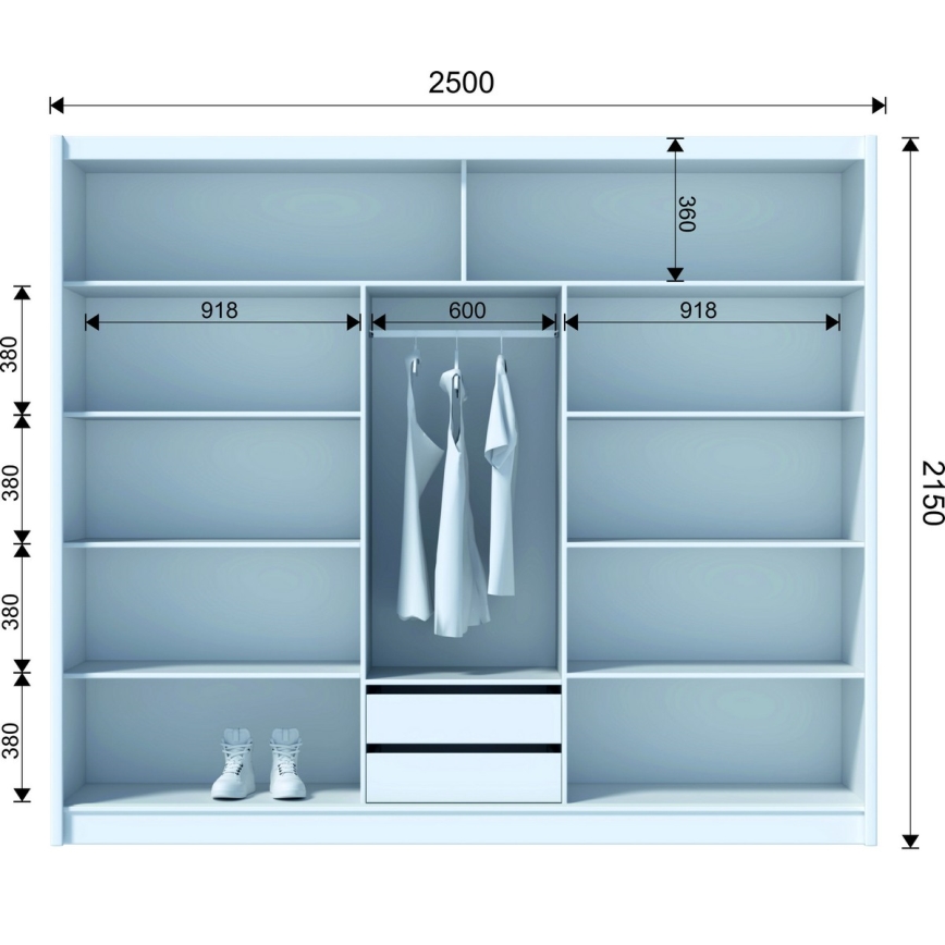Szafa z lustrem SABRINA 250x215 cm biała