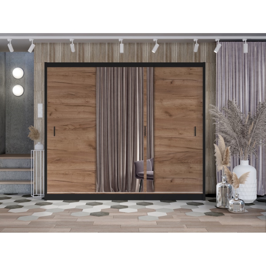 Szafa ubraniowa z lustrem SABRINA 250x215 cm dąb craft