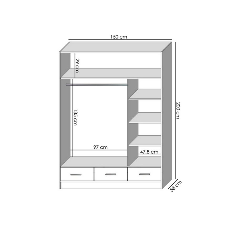 Szafa z lustrem SANNA 150x215 cm dąb craft