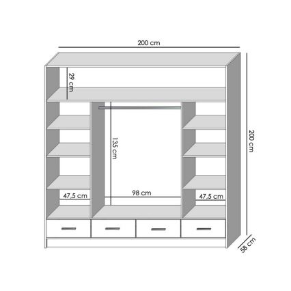 Szafa z lustrem SANNA 200x215 cm dąb sonoma