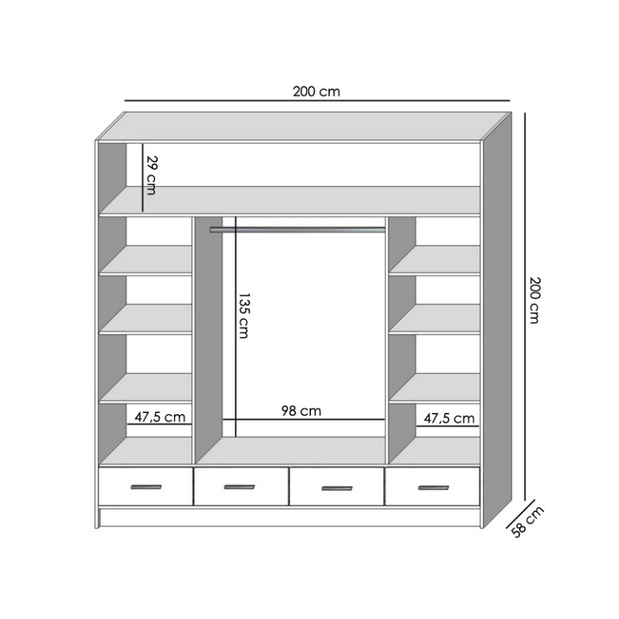 Szafa z lustrem SANNA 200x215 cm dąb sonoma