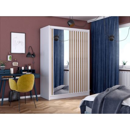 Szafa z lustrem SANTINO 150x215 cm biała/dąb rękodzieło