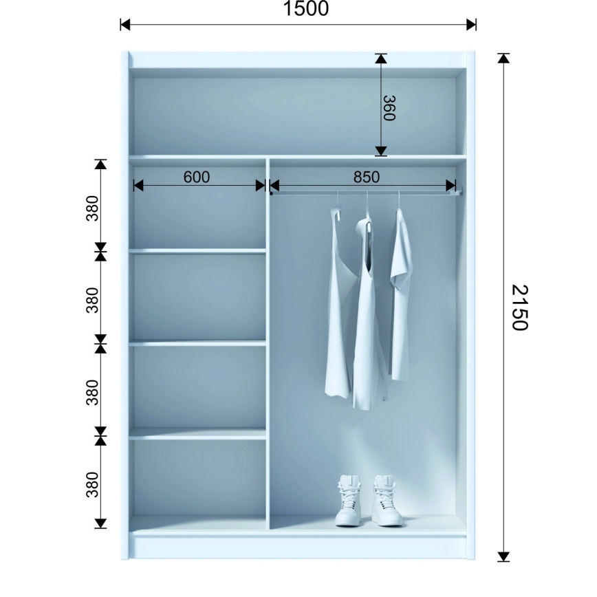 Szafa z lustrem SANTINO 150x215 cm biała/dąb rękodzieło
