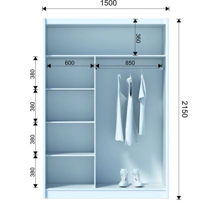 Szafa z lustrem SANTINO 150x215 cm czarna/dąb rękodzieło