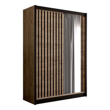 Szafa z lustrem SANTINO 150x215 cm dąb craft/czarny