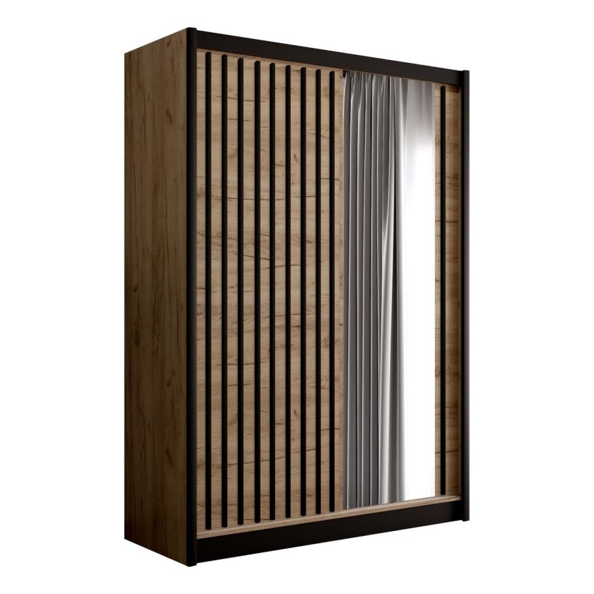 Szafa z lustrem SANTINO 150x215 cm dąb craft/czarny