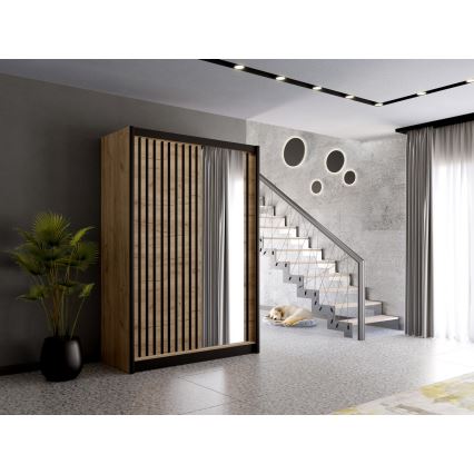Szafa z lustrem SANTINO 150x215 cm dąb craft/czarny