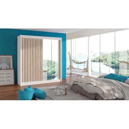 Szafa z lustrem SANTINO 203x215 cm biała/dąb craft