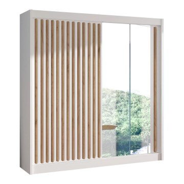 Szafa z lustrem SANTINO 203x215 cm biała/dąb rękodzieło
