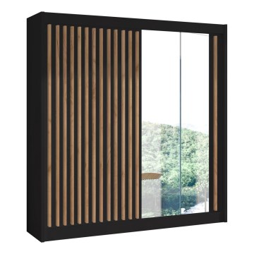 Szafa z lustrem SANTINO 203x215 cm czarna/dąb rękodzieło